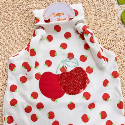 Jardineira Nózinho - Maçãzinhas - Off White e Vermelho